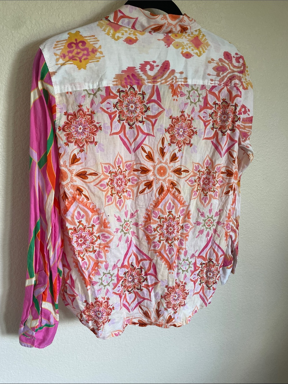 Calypso St. Barth Cotton Mixed Print Floral Patchwork Button-Down Shirt S Boho - Picture 8 of 11
